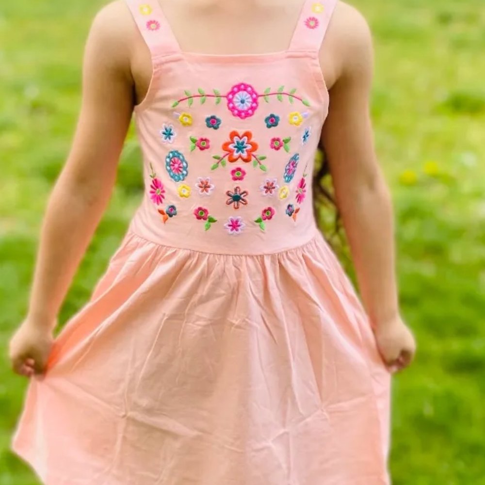 Embroided Pink Boho Dress